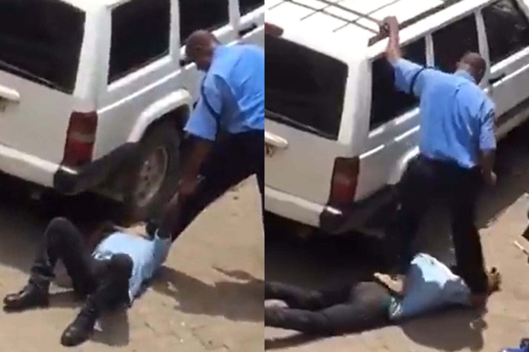 Screengrab image of a police officer assaulting a man.